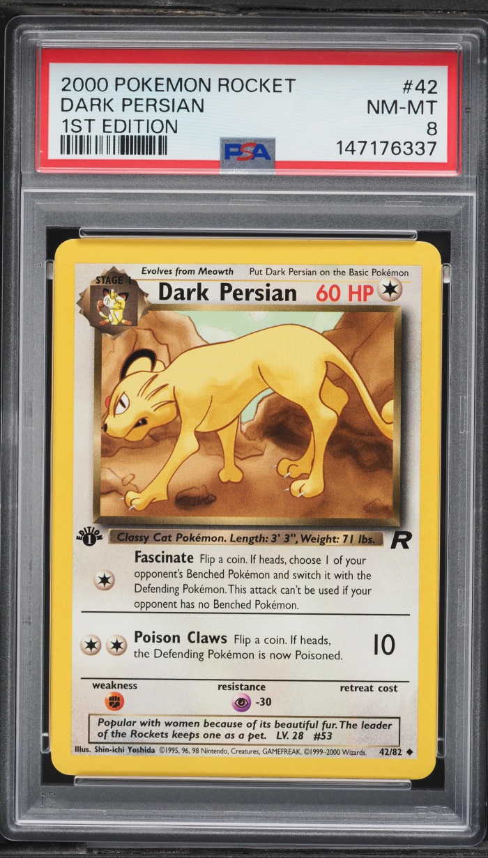 2000 Pokemon Team Rocket 1st Edition Dark Persian #42 PSA 8 NM-MT