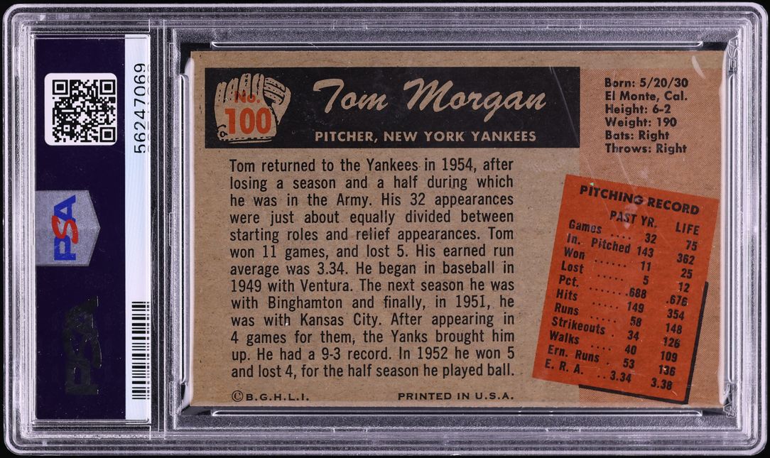 1955 Bowman Tom Morgan #100 PSA 7 NRMT