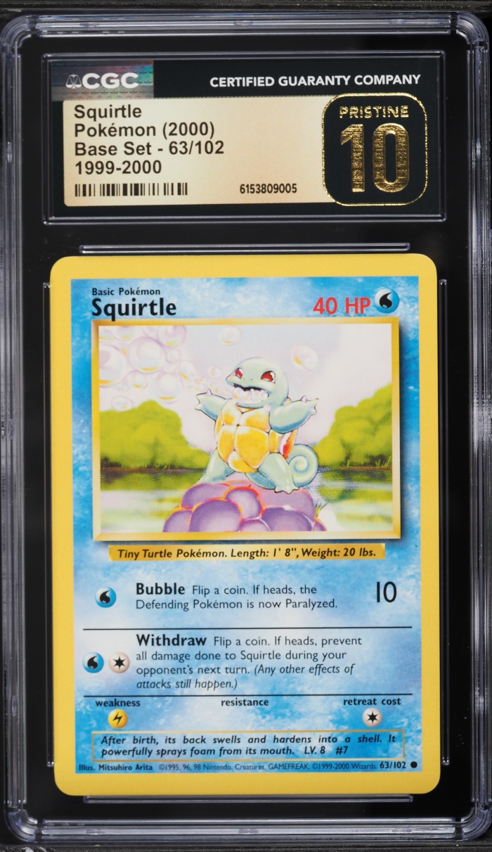 1999-2000 Pokemon Base Set Squirtle #63 CGC 10 PRISTINE