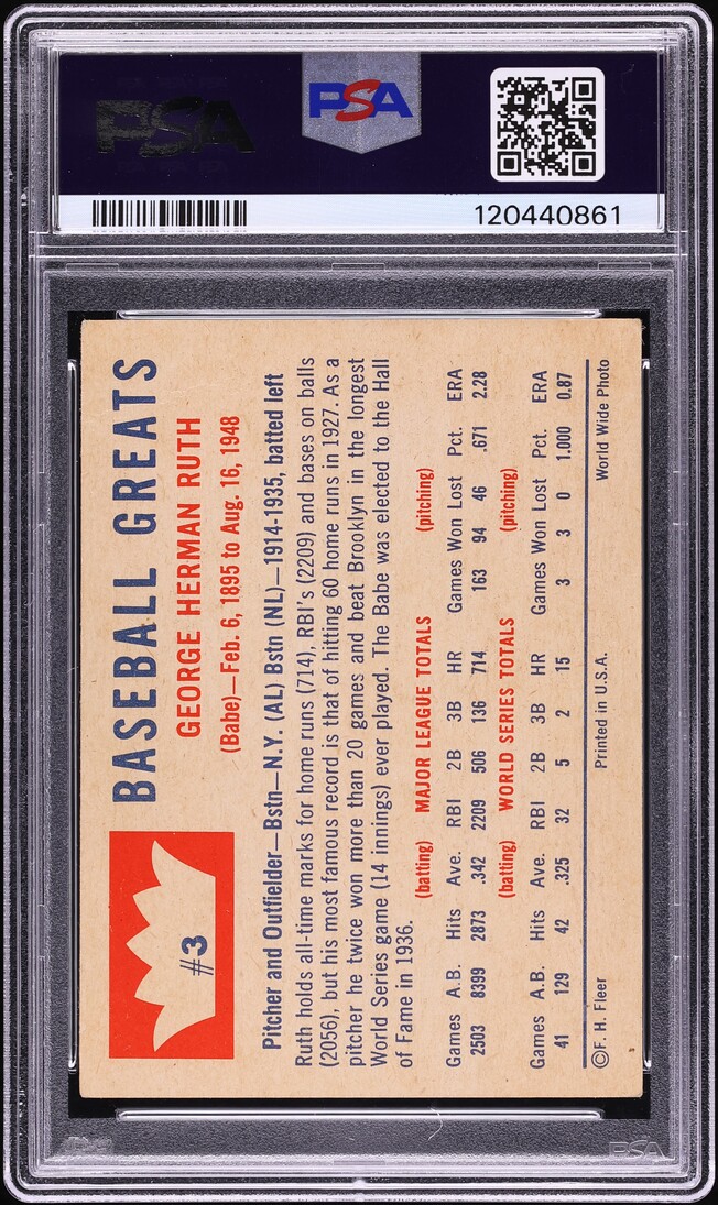 1960 Fleer Babe Ruth #3 PSA 2.5 GD+