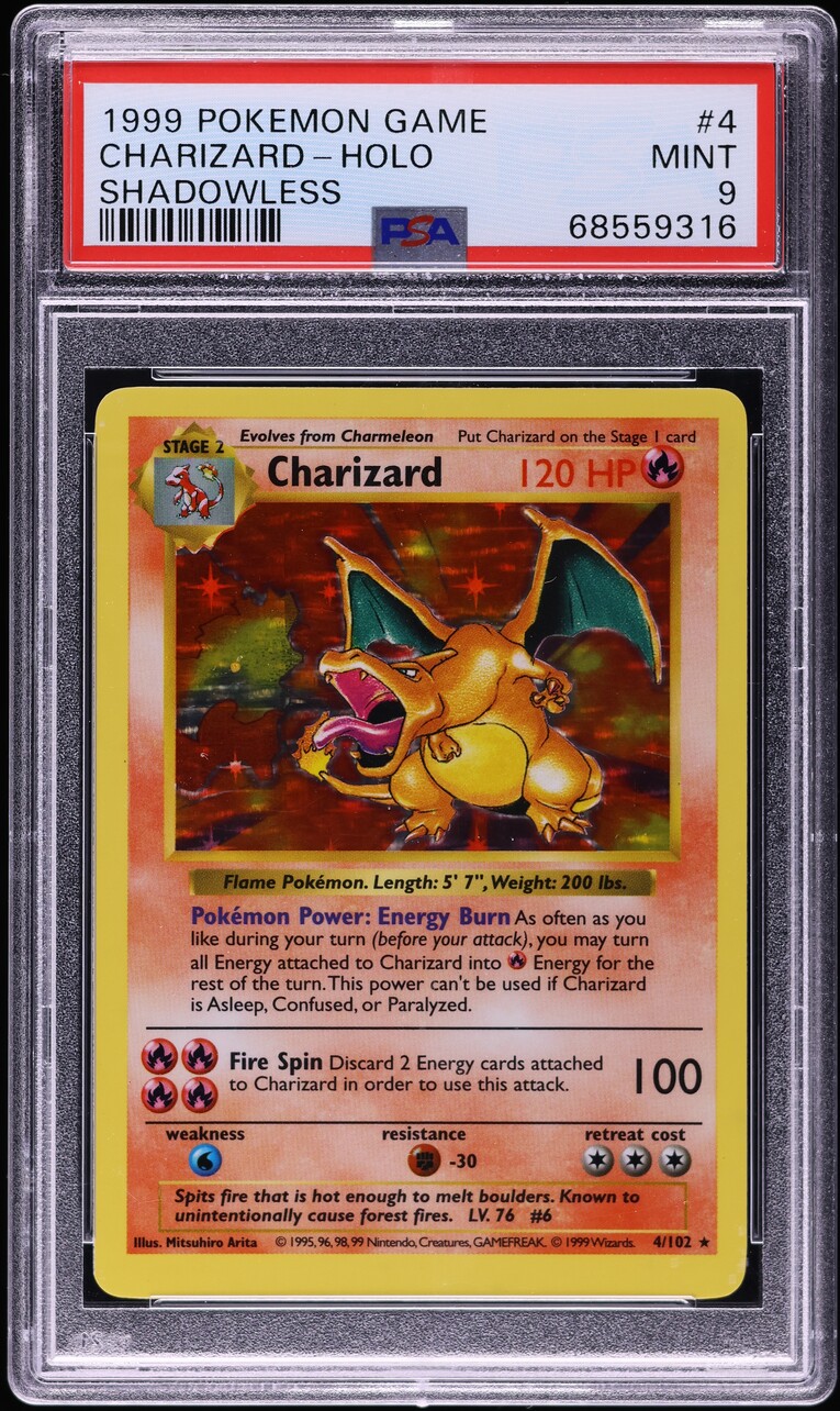 1999 Pokemon Base Set Shadowless Holo Charizard #4 PSA 9 MINT