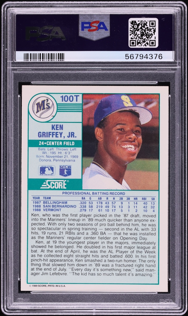 1989 Score Traded Ken Griffey Jr. ROOKIE #100T PSA 10 GEM MINT