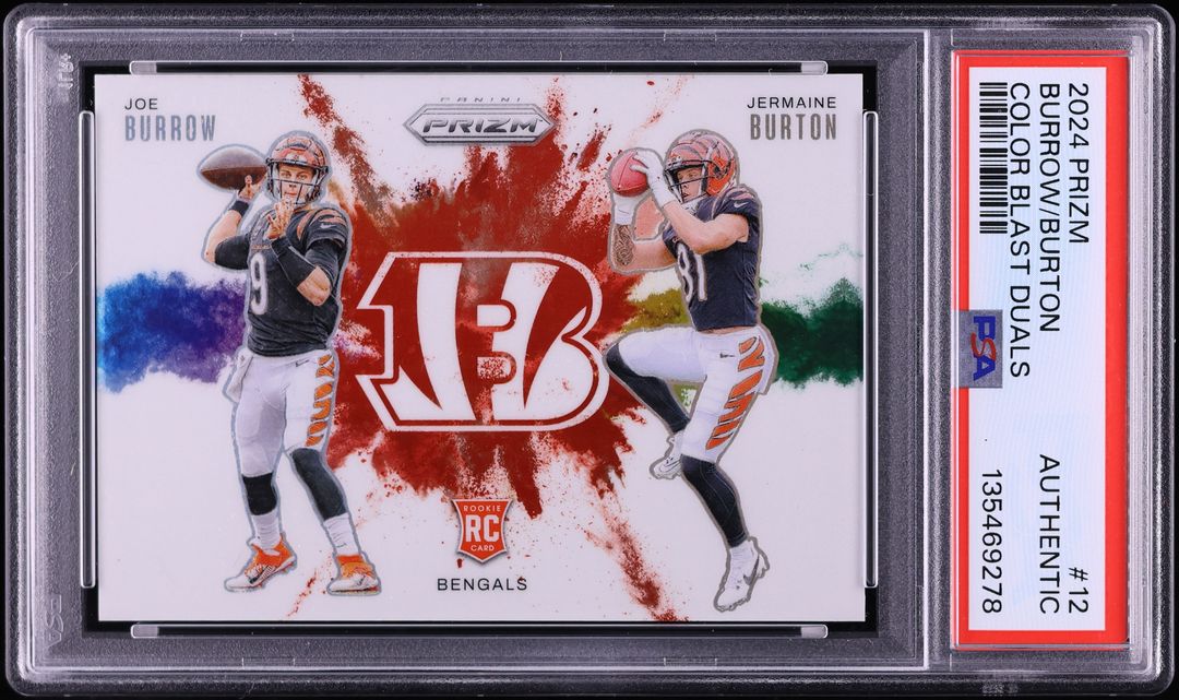 2024 Panini Prizm Color Blast Duals Joe Burrow & Jermaine Burton ROOKIE #12 PSA AUTH