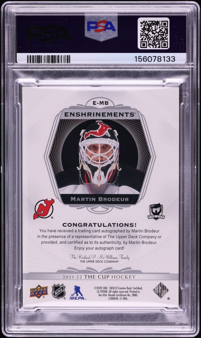 2021 Upper Deck The Cup Enshrinements Martin Brodeur AUTO /25 #EMB PSA 8 NM-MT