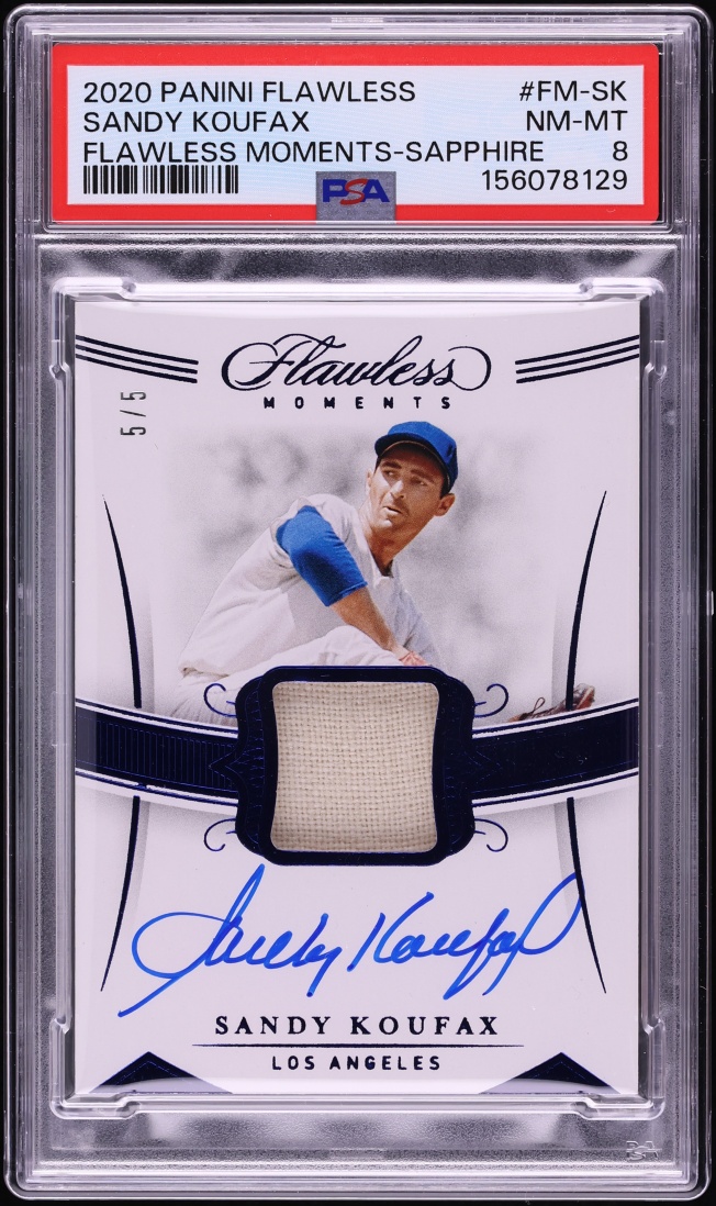 2020 Flawless Moments Sapphire Sandy Koufax PATCH AUTO 5/5 #FM-SK PSA 8 NM-MT