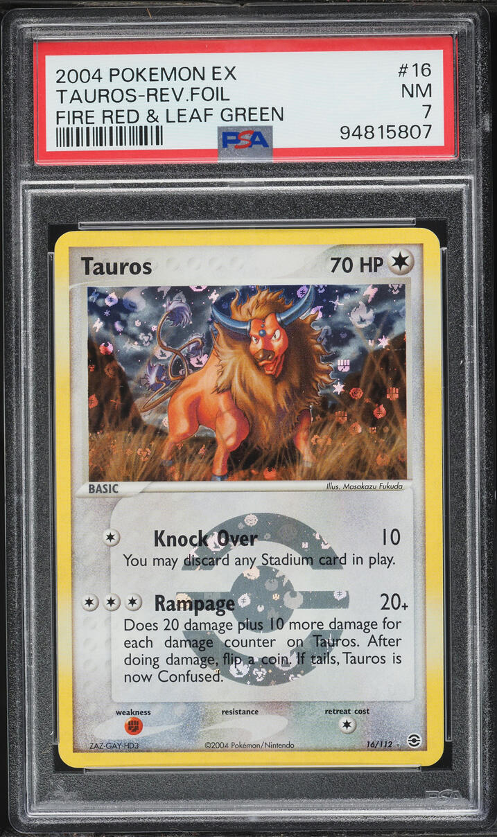 2004 Pokemon EX Fire Red & Leaf Green Reverse Holo Tauros #16 PSA 7 NRMT