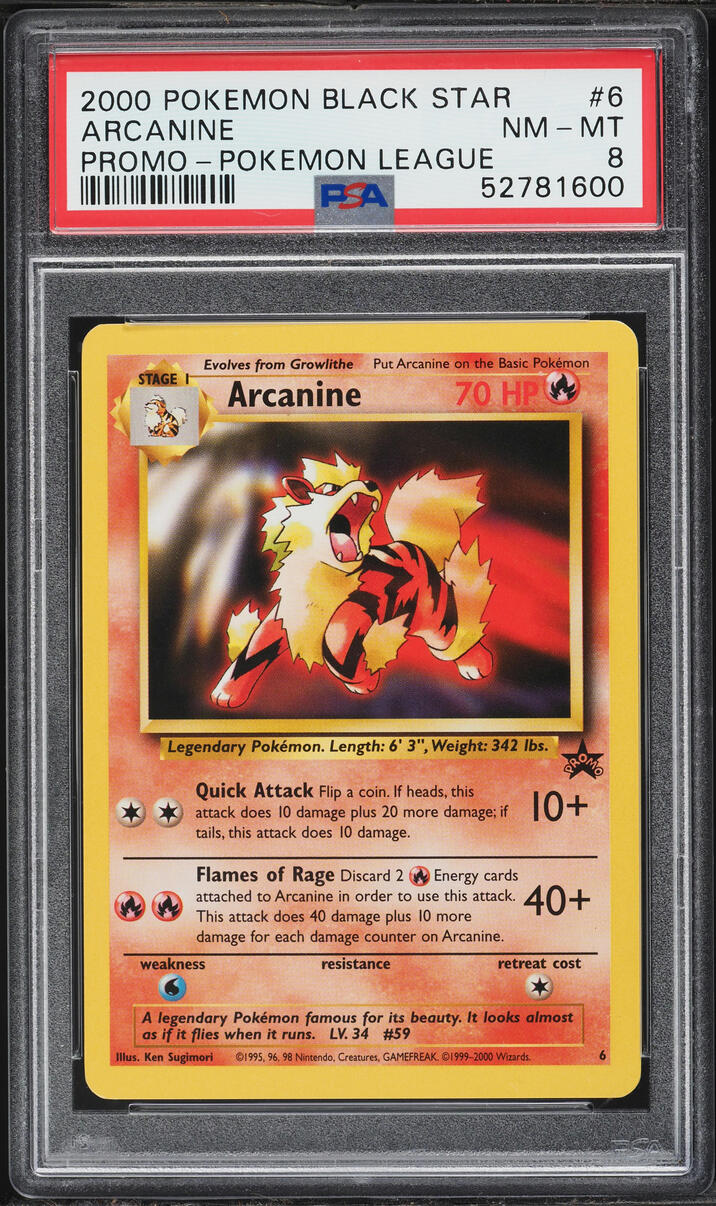 2000 Pokemon League Black Star Promo Arcanine #6 PSA 8 NM-MT