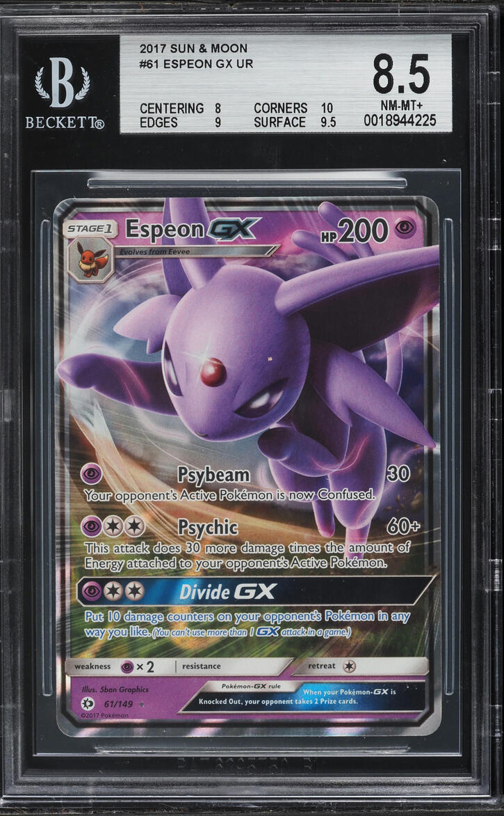 2017 Pokemon Sun & Moon Full Art Espeon Gx #61 BGS 8.5 NM-MT+