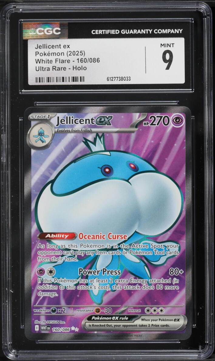2025 Pokemon Scarlet & Violet White Flare Full Art Jellicent EX #160 CGC 9 MINT