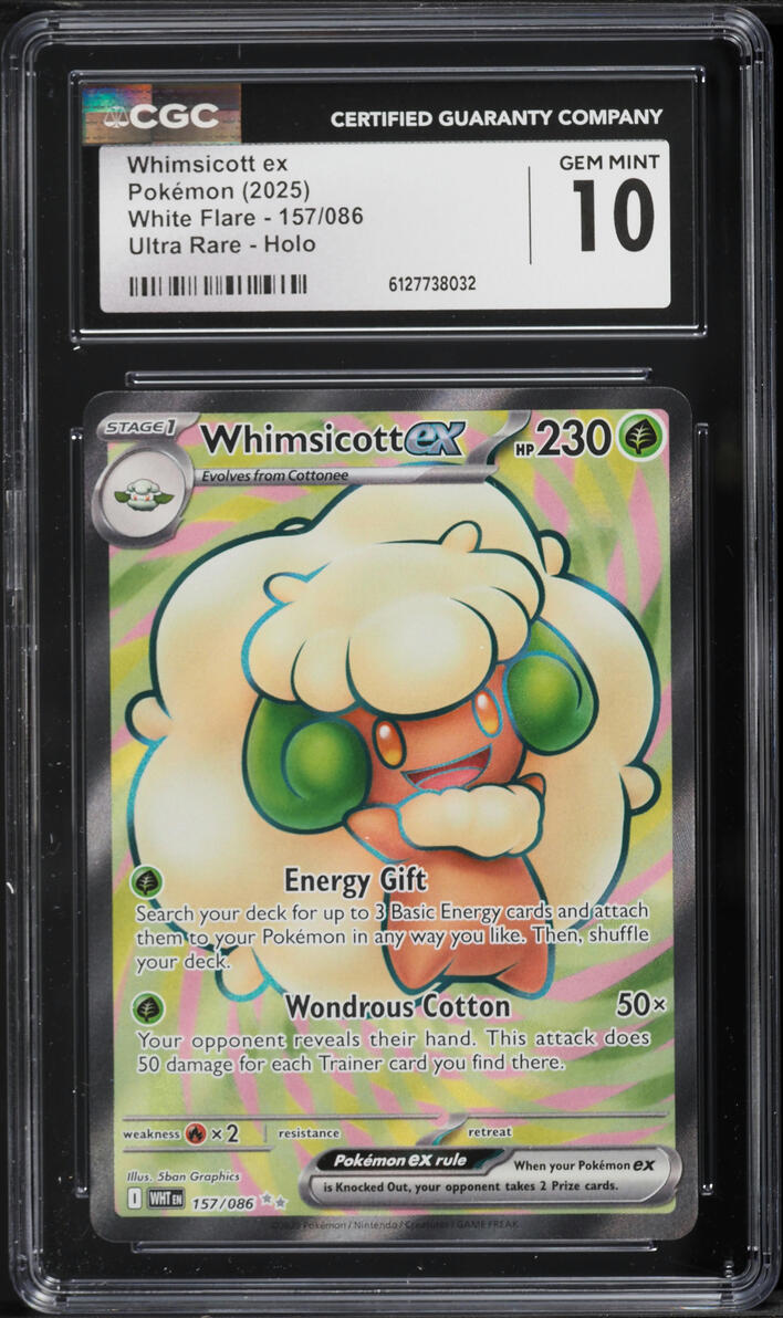 2025 Pokemon Scarlet & Violet White Flare Full Art Whimsicott EX #157 CGC 10 GEM MINT