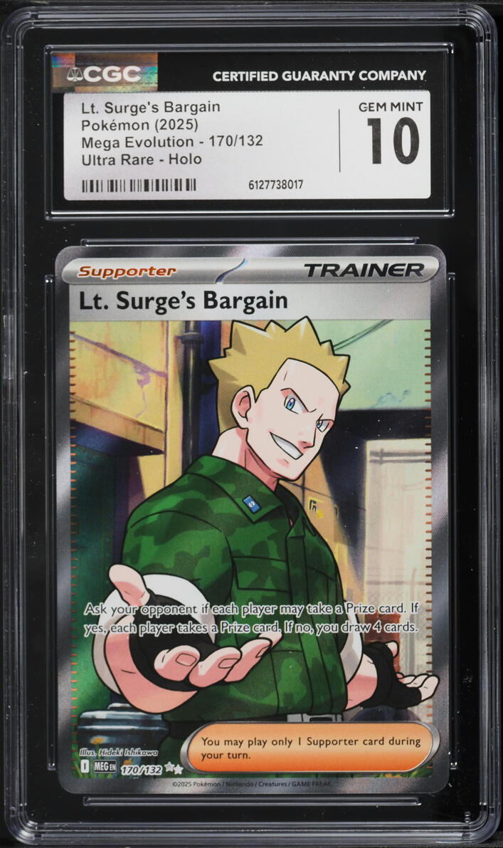 2025 Pokemon Mega Evolution Full Art Lt. Surge's Bargain #170 CGC 10 GEM MINT