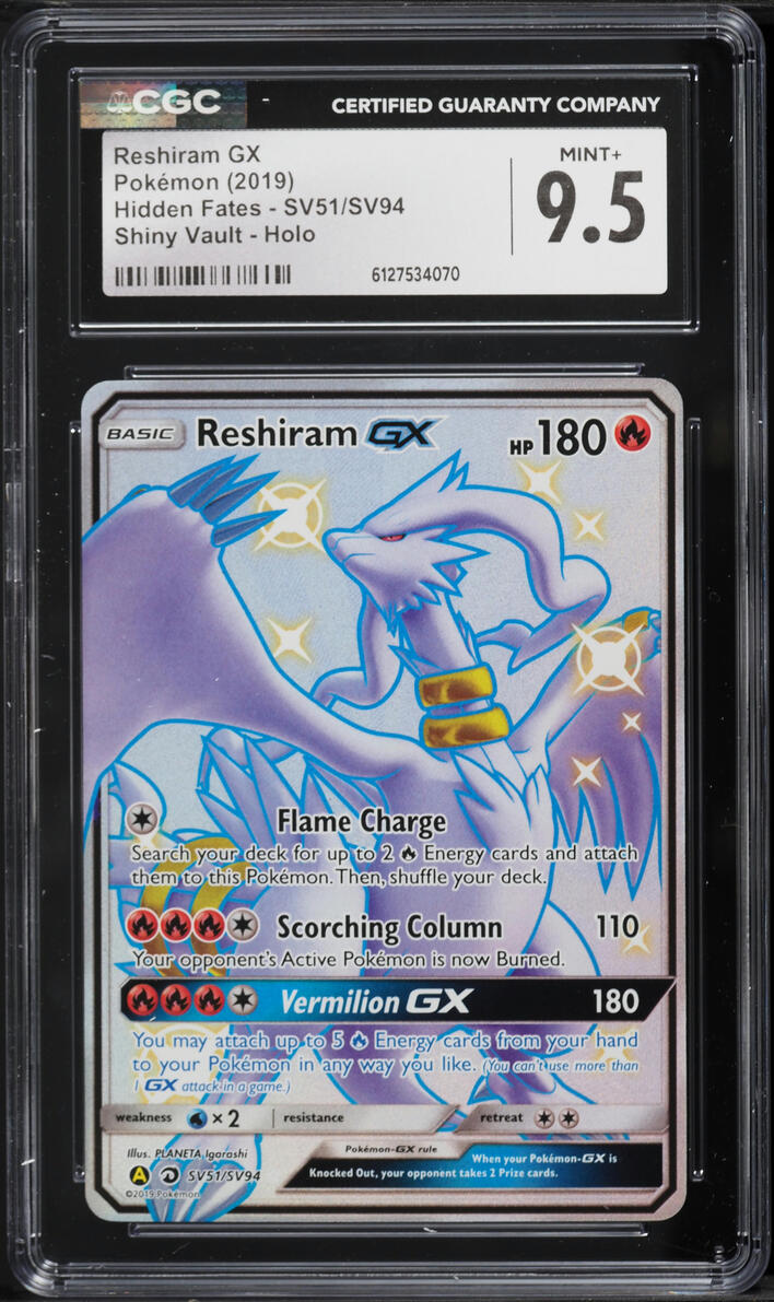 2019 Pokemon Sun & Moon Hidden Fates Vault Full Art Shiny Reshiram GX #SV51 CGC 9.5 MINT+