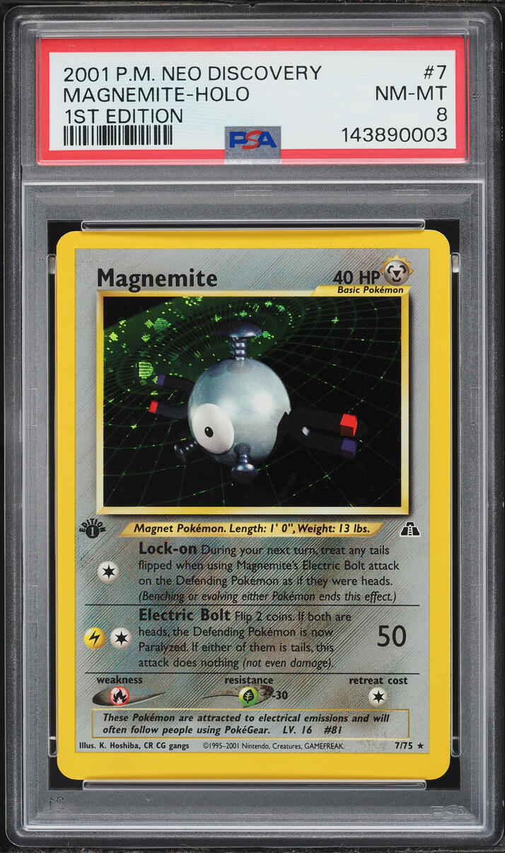 2001 Pokemon Neo Discovery 1st Edition Holo Magnemite #7 PSA 8 NM-MT