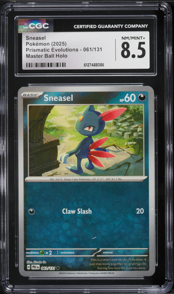 2025 Pokemon Scarlet & Violet Prismatic Evolutions Master Ball Holo Sneasel #61 CGC 8.5 NM-MT+