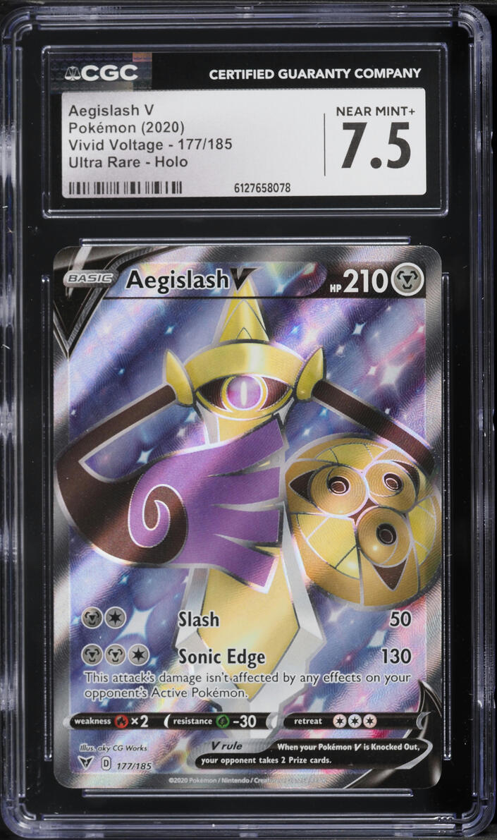 2020 Pokemon Sword & Shield Vivid Voltage Full Art Aegislash V #177 CGC 7.5 NRMT+