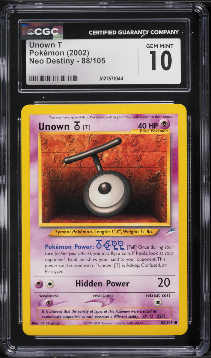 2002 Pokemon Neo Destiny Unown T #88 CGC 10 GEM MINT
