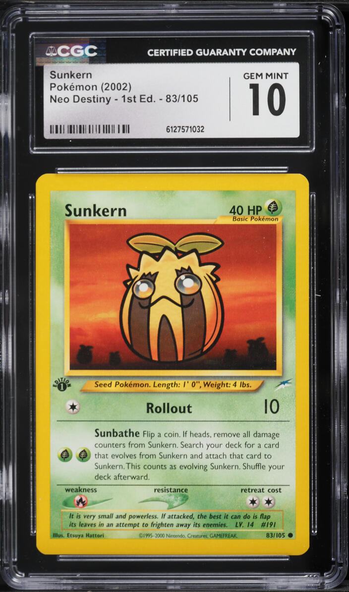 2002 Pokemon Neo Destiny 1st Edition Sunkern #83 CGC 10 GEM MINT