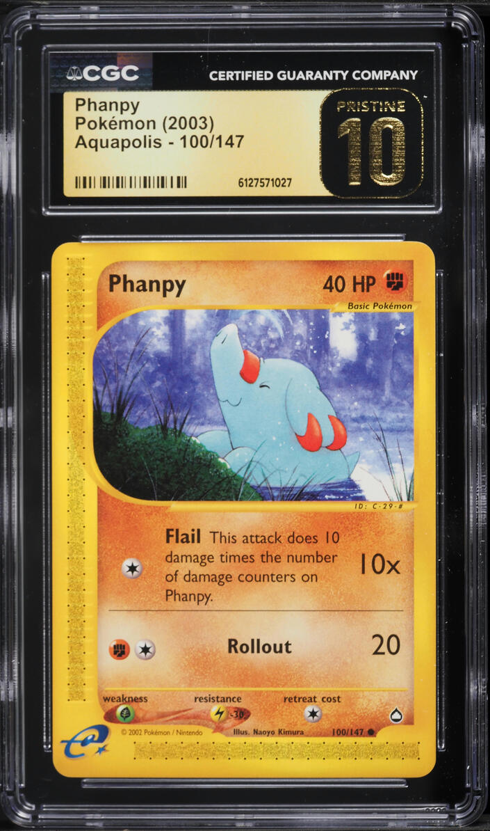 2003 Pokemon Aquapolis Phanpy #100 CGC 10 PRISTINE