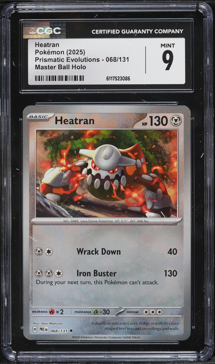 2025 Pokemon Scarlet & Violet Prismatic Evolutions Master Ball Holo Heatran #68 CGC 9 MINT