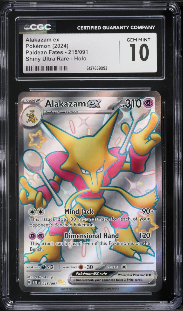 2024 Pokemon Scarlet & Violet Paldean Fates Full Art Shiny Alakazam ex #215 CGC 10 GEM MINT