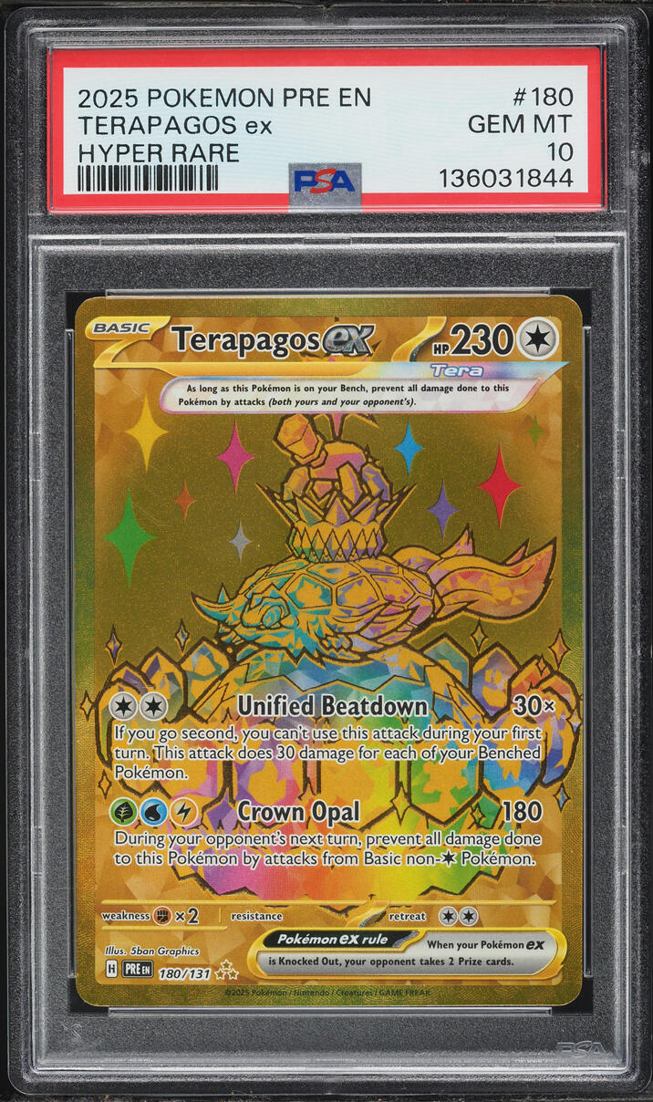 2025 Pokemon Scarlet & Violet Prismatic Evolutions Gold Rare Terapagos EX #180 PSA 10 GEM MINT