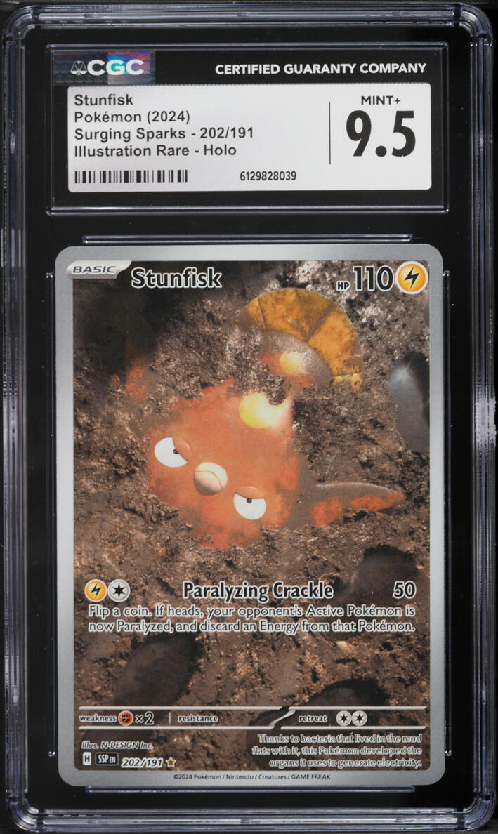 2024 Pokemon Scarlet & Violet Surging Sparks IR Stunfisk #202 CGC 9.5 MINT+