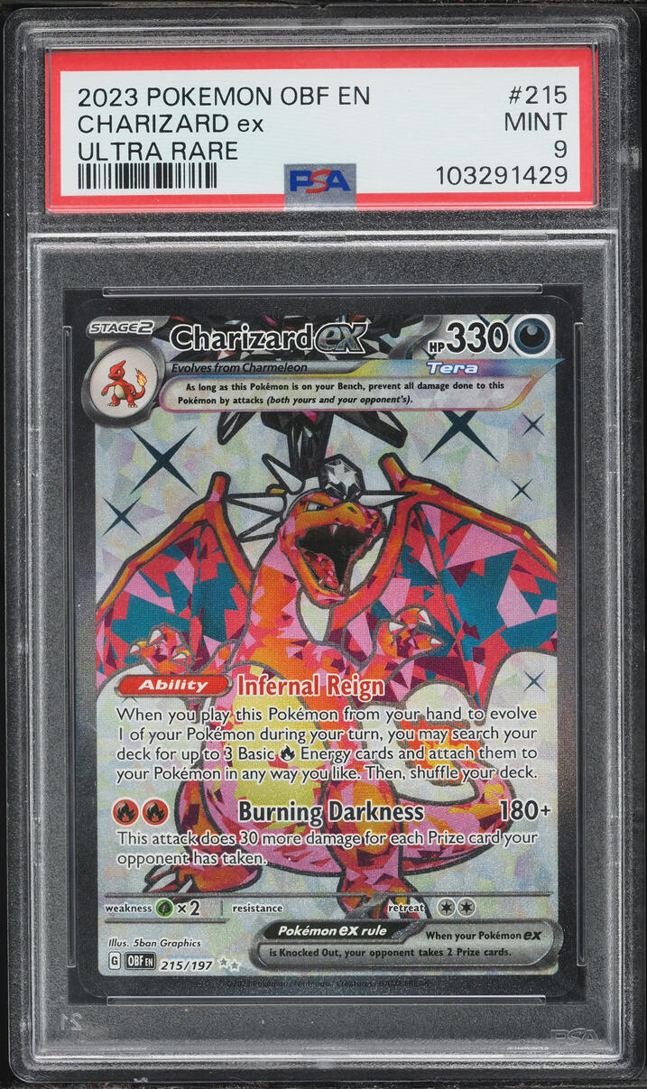2023 Pokemon Scarlet & Violet Obsidian Flames Full Art Charizard ex #215 PSA 9 MINT