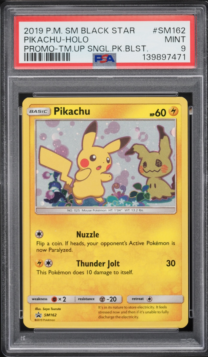 2019 Pokemon Sun & Moon Promo Team Up Holo Pikachu #SM162 PSA 9 MINT