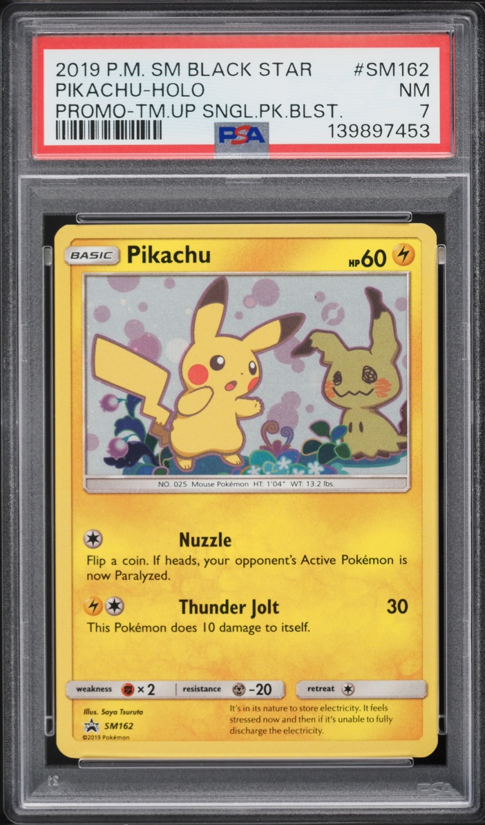 2019 Pokemon Sun & Moon Promo Team Up Holo Pikachu #SM162 PSA 7 NRMT