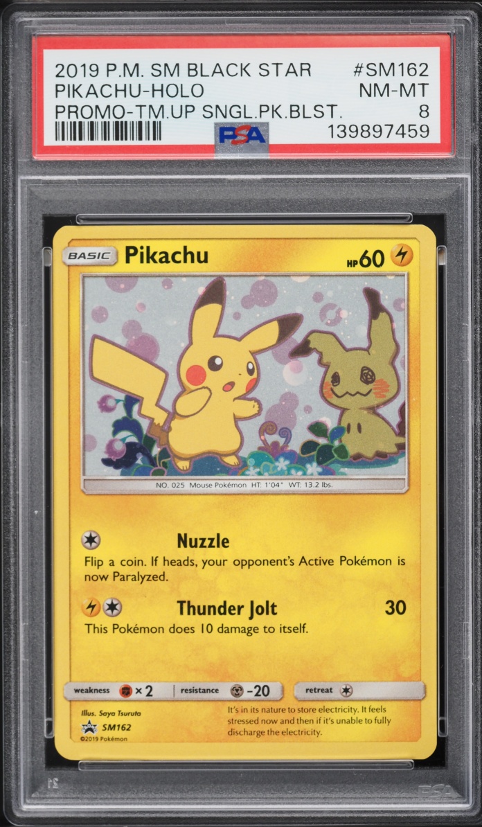 2019 Pokemon Sun & Moon Promo Team Up Holo Pikachu #SM162 PSA 8 NM-MT