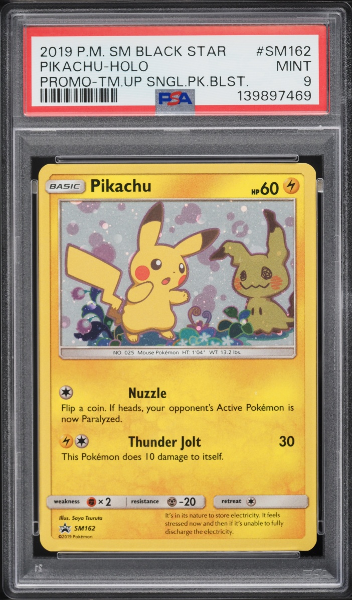 2019 Pokemon Sun & Moon Promo Team Up Holo Pikachu #SM162 PSA 9 MINT
