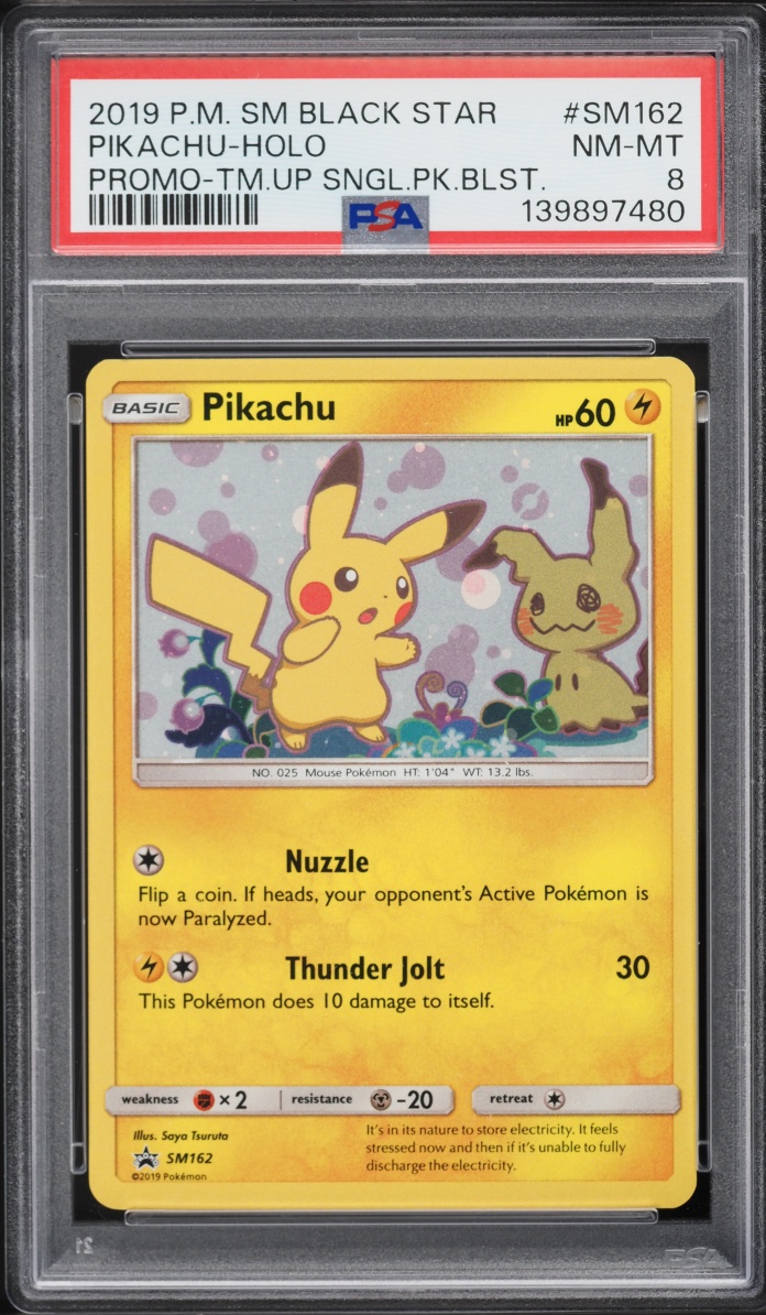 2019 Pokemon Sun & Moon Promo Team Up Holo Pikachu #SM162 PSA 8 NM-MT