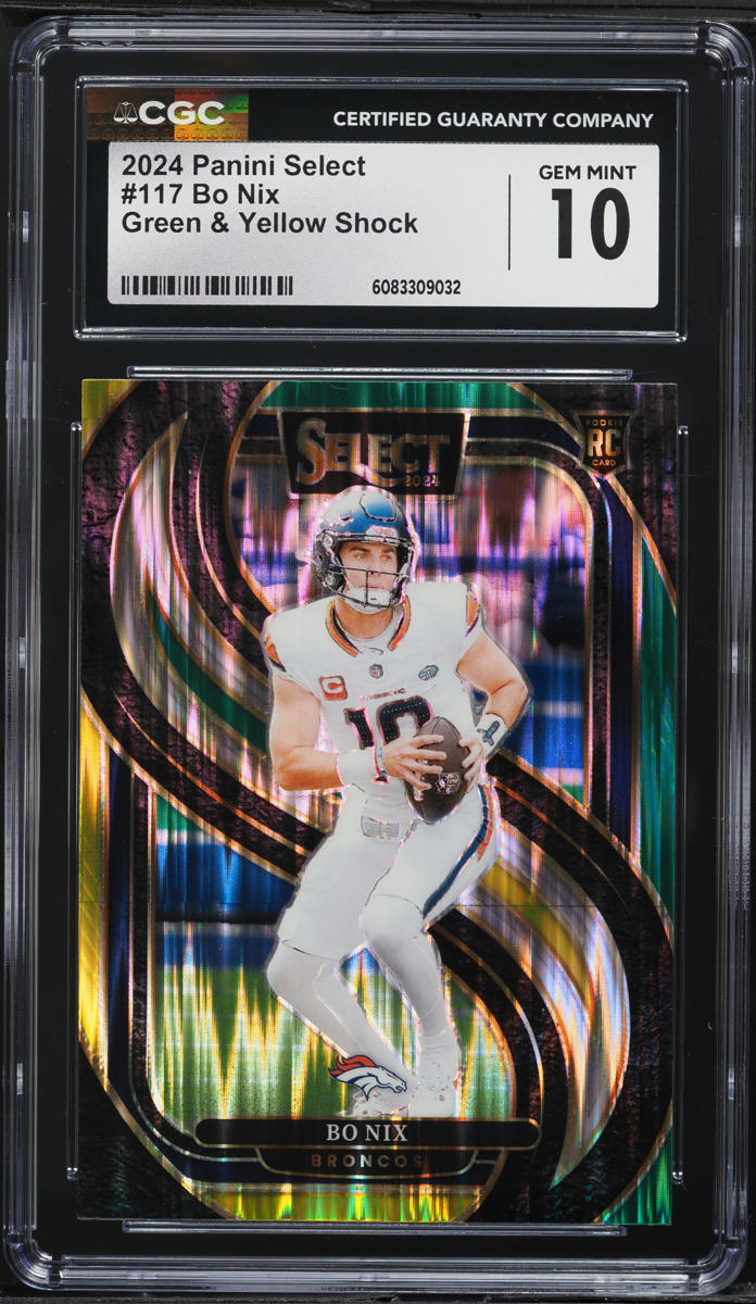 2024 Select Premier Level Green Yellow Shock Prizm Bo Nix ROOKIE #117 CGC 10 GEM MINT