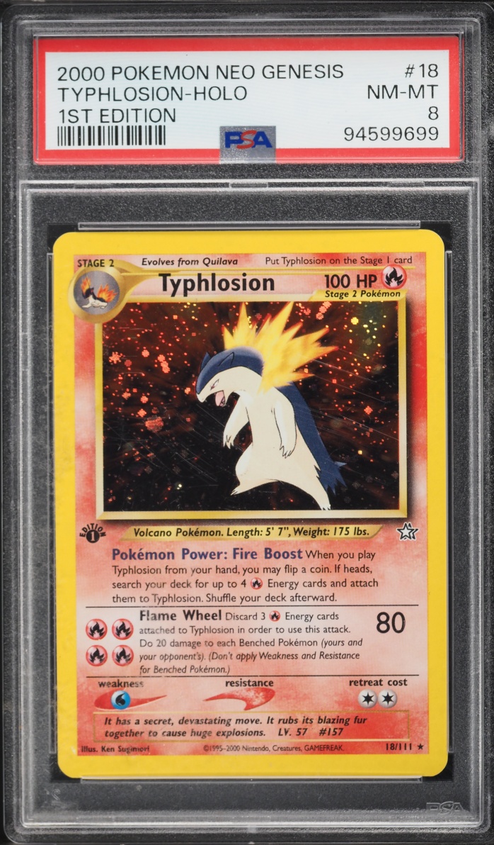 2000 Pokemon Neo Genesis 1st Edition Holo Typhlosion #18 PSA 8 NM-MT