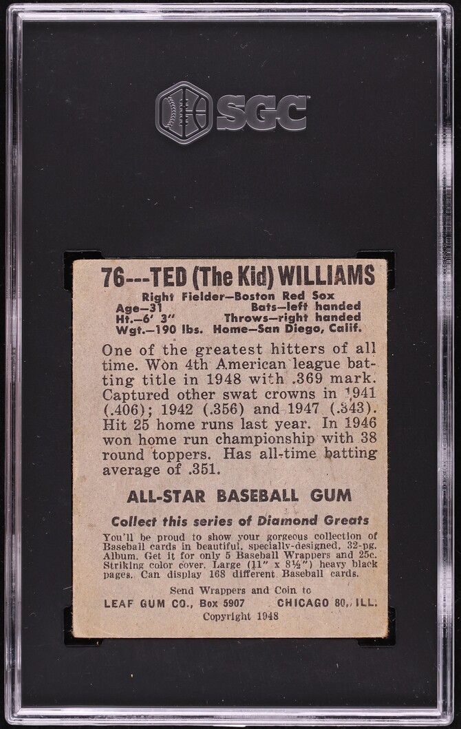 1948 Leaf Ted Williams #76 SGC 3 VG