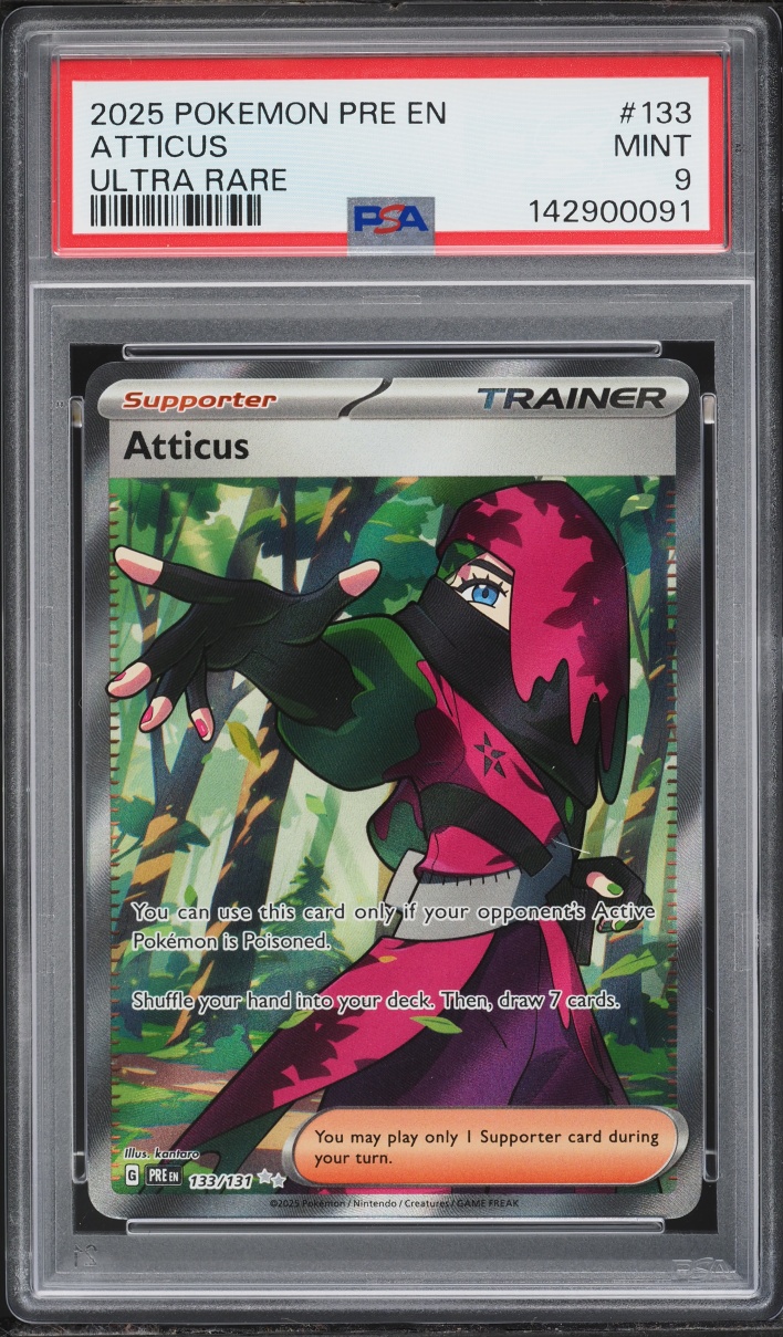 2025 Pokemon Scarlet & Violet Prismatic Evolutions Full Art Atticus #133 PSA 9 MINT