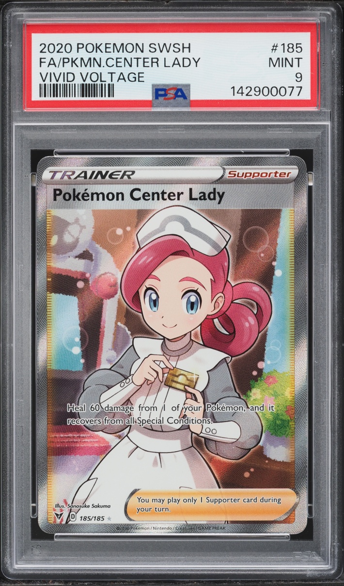 2020 Pokemon Sword & Shield Vivid Voltage Full Art Pokemon Center Lady #185 PSA 9 MINT