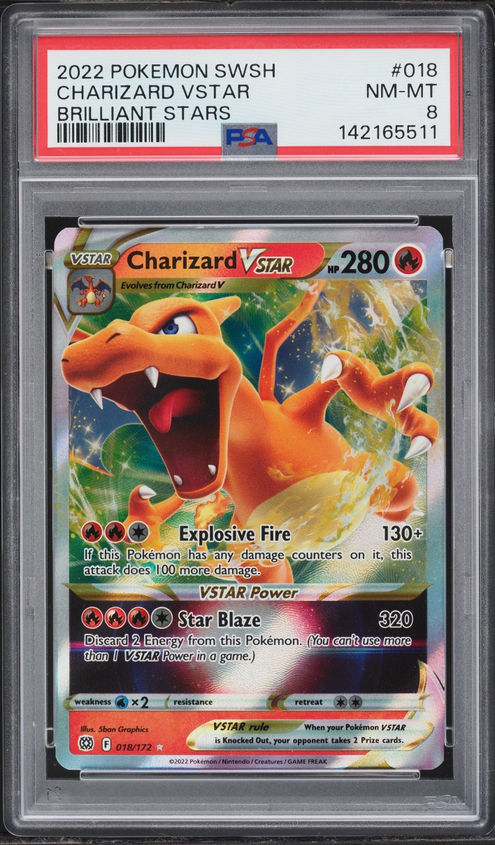 2022 Pokemon Sword & Shield Brilliant Stars Holo Charizard VSTAR #18 PSA 8 NM-MT