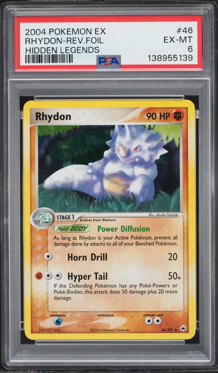 2004 Pokemon EX Hidden Legends Reverse Holo Rhydon #46 PSA 6 EXMT