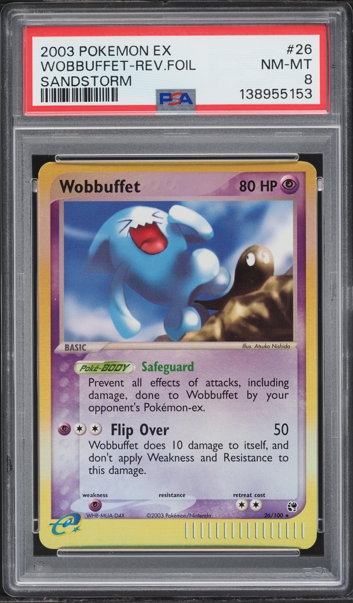 2003 Pokemon EX Sandstorm Reverse Holo Wobbuffet #26 PSA 8 NM-MT