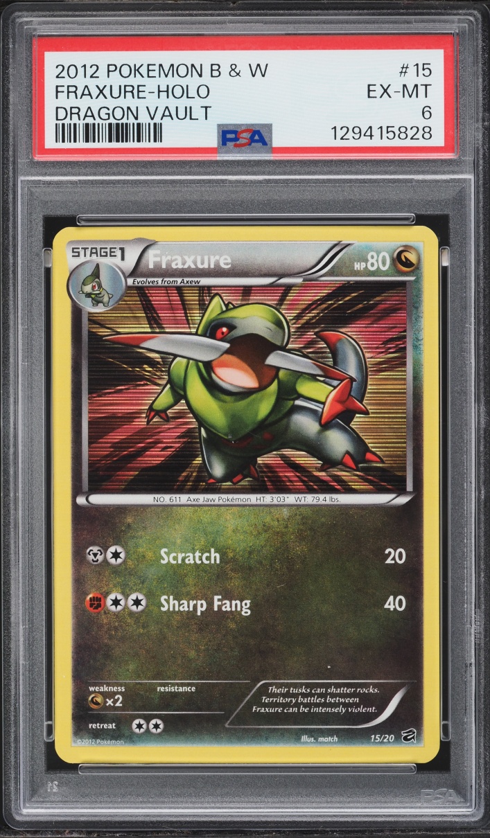 2012 Pokemon Black & White Dragon Vault Holo Fraxure #15 PSA 6 EXMT