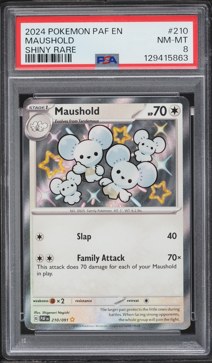 2024 Pokemon Scarlet & Violet Paldean Fates Shiny Maushold #210 PSA 8 NM-MT