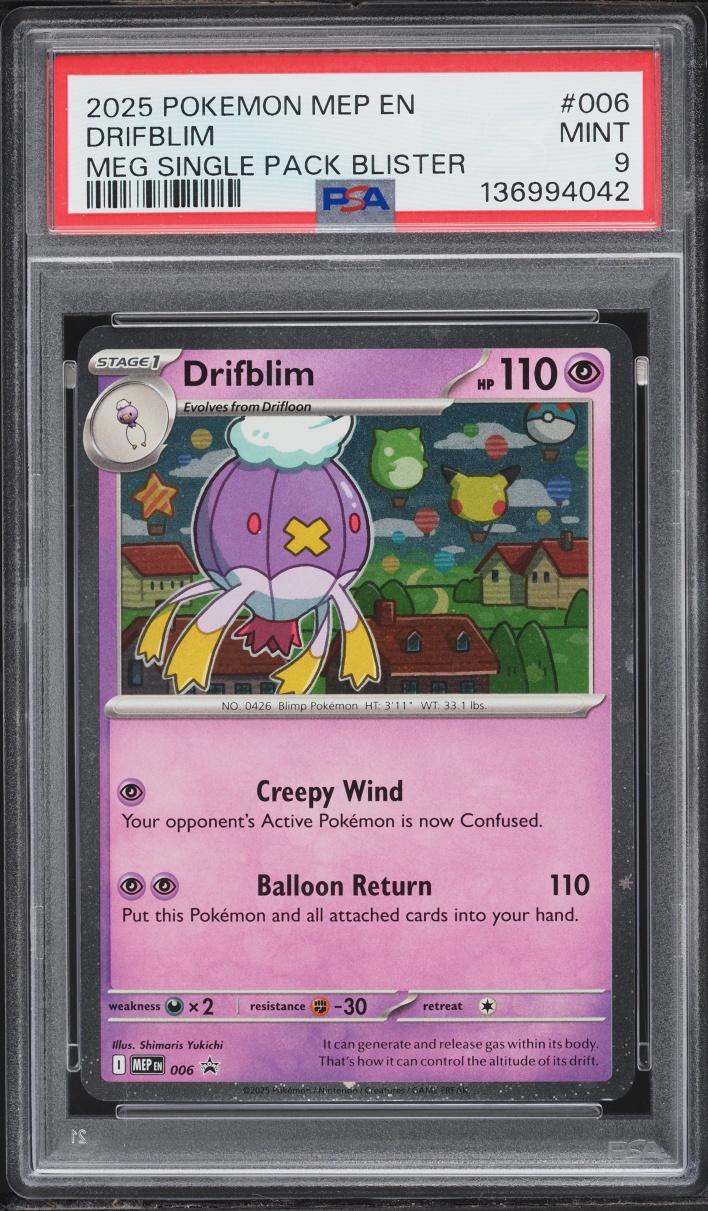 2025 Pokemon Mega Promo Single Pack Blister Drifblim #006 PSA 9 MINT