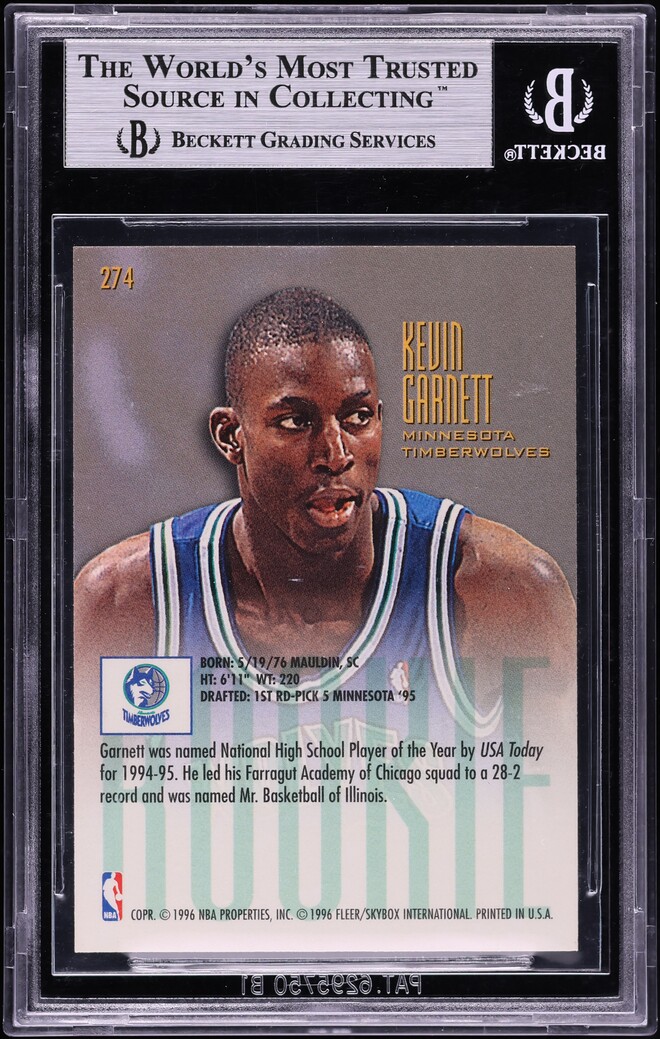 1995 Ultra Basketball Kevin Garnett ROOKIE #274 BGS 9 MINT