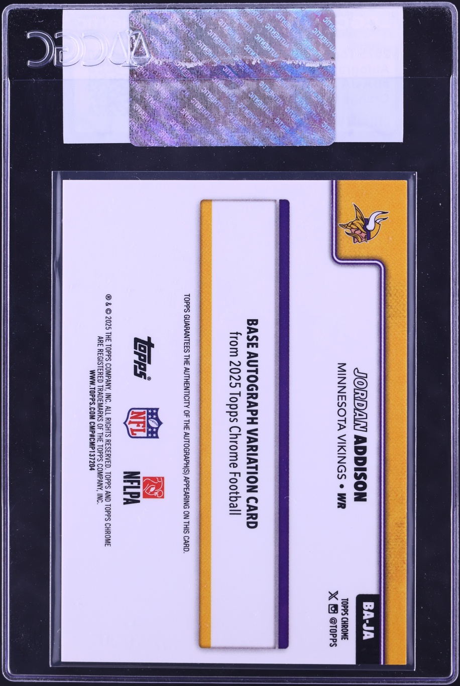 2025 Topps Chrome Orange Geometric Refractor Jordan Addison AUTO /25 #BA-JA CGC AUTH