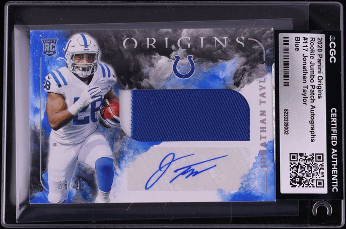 2020 Panini Origins Jumbo Blue Jonathan Taylor ROOKIE PATCH AUTO /49 #117 CGC AUTH