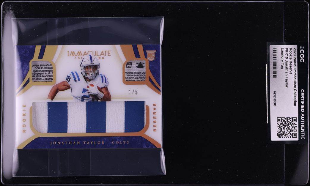 2020 Immaculate Collection Reserve Laundry Tag Jonathan Taylor ROOKIE PATCH 1/5 #RR10 CGC AUTH