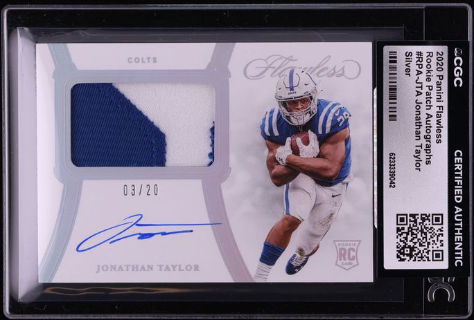 2020 Panini Flawless Silver Jonathan Taylor ROOKIE PATCH AUTO /20 #RPA-JTA CGC AUTH