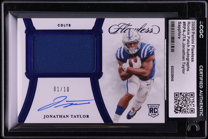 2020 Panini Flawless Sapphire Jonathan Taylor ROOKIE PATCH AUTO 1/10 #RPA-JTA CGC AUTH