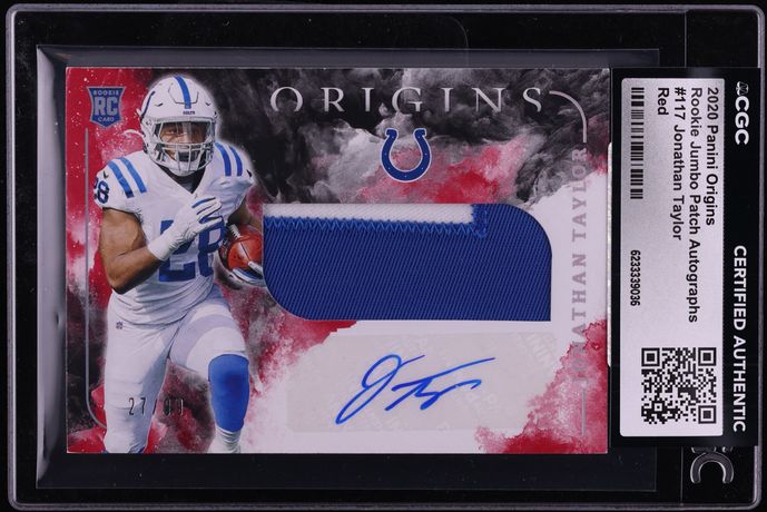 2020 Panini Origins Jumbo Red Jonathan Taylor ROOKIE PATCH AUTO /99 #117 CGC AUTH